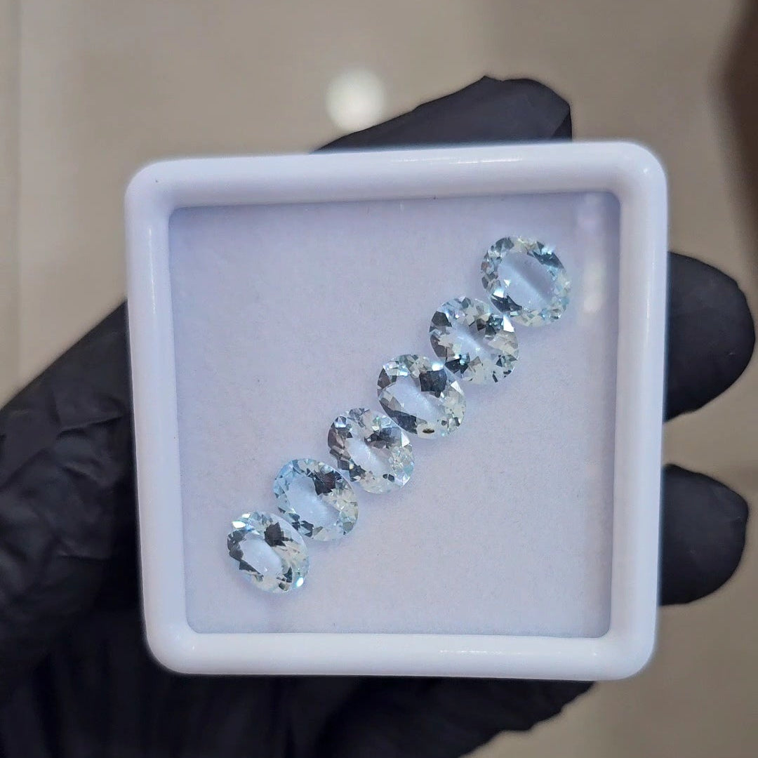 6Pcs of Natural Aquamarine Faceted  | Eye/loupe clean | Oval | Size: 7x9mm - The LabradoriteKing