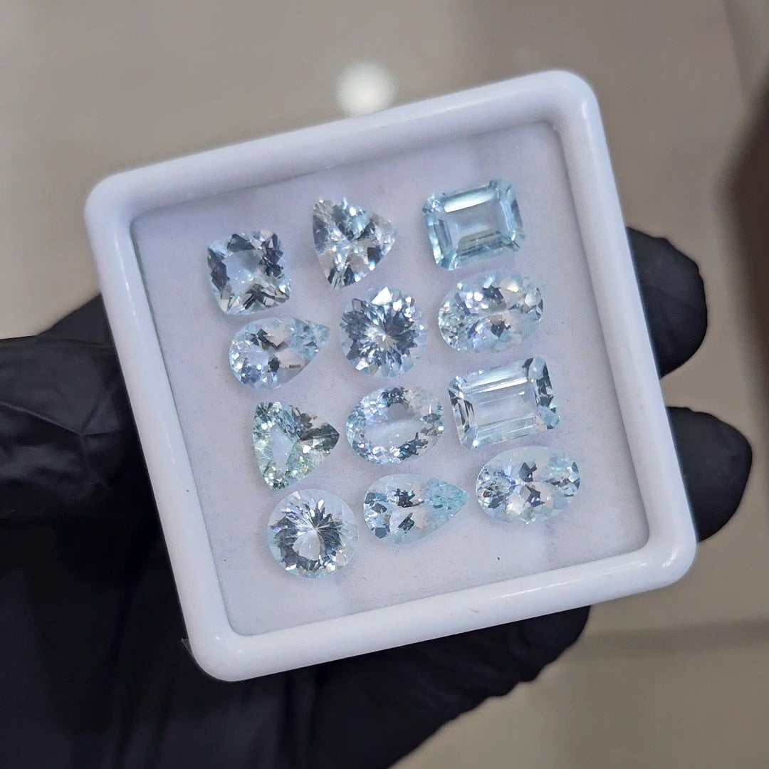 12Pcs of Natural Aquamarine Faceted  | Eye/loupe clean | Mix | Size: 8x9mm - The LabradoriteKing