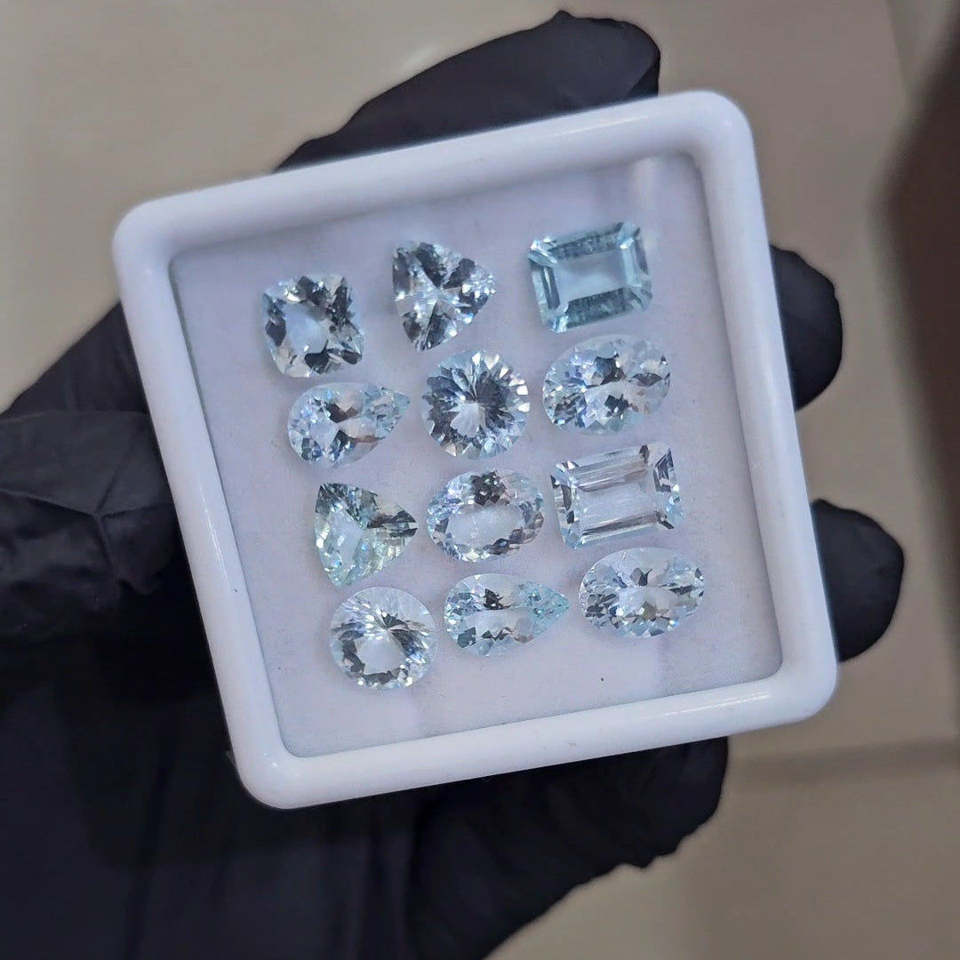 12Pcs of Natural Aquamarine Faceted  | Eye/loupe clean | Mix | Size: 8x9mm - The LabradoriteKing