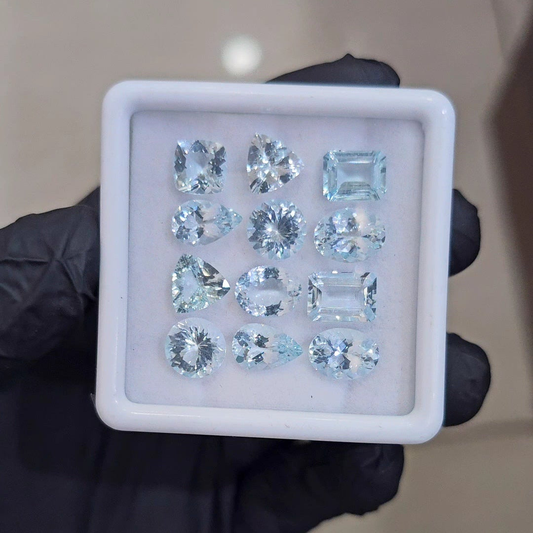 12Pcs of Natural Aquamarine Faceted  | Eye/loupe clean | Mix | Size: 8x9mm - The LabradoriteKing