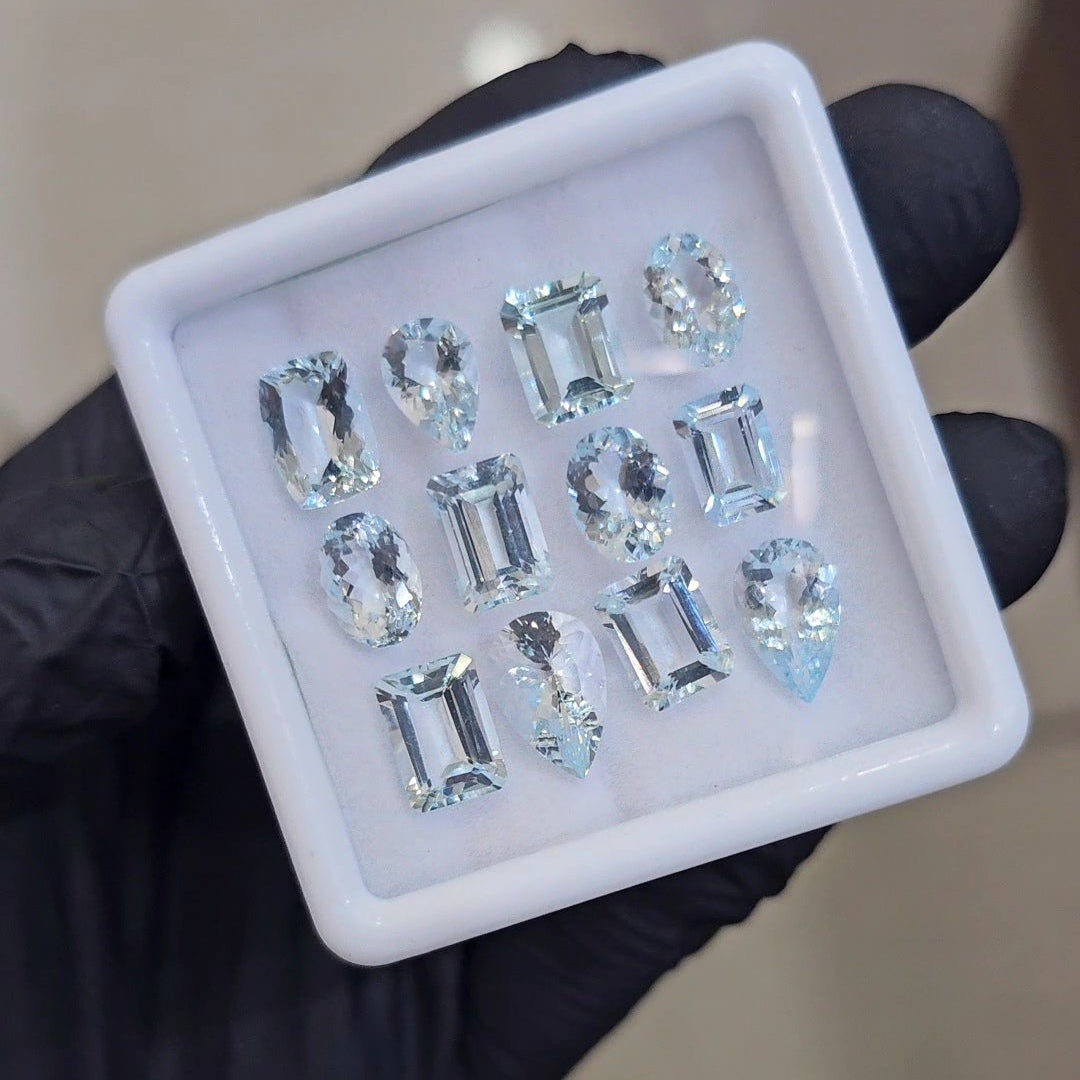 12Pcs of Natural Aquamarine Faceted  | Eye/loupe clean | Mix | Size: 8x12mm - The LabradoriteKing