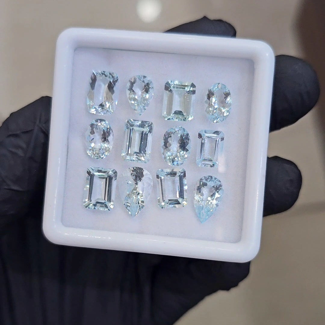 12Pcs of Natural Aquamarine Faceted  | Eye/loupe clean | Mix | Size: 8x12mm - The LabradoriteKing