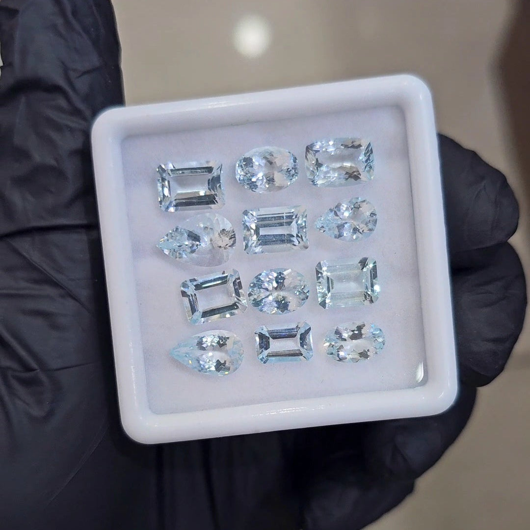 12Pcs of Natural Aquamarine Faceted  | Eye/loupe clean | Mix | Size: 8x12mm - The LabradoriteKing