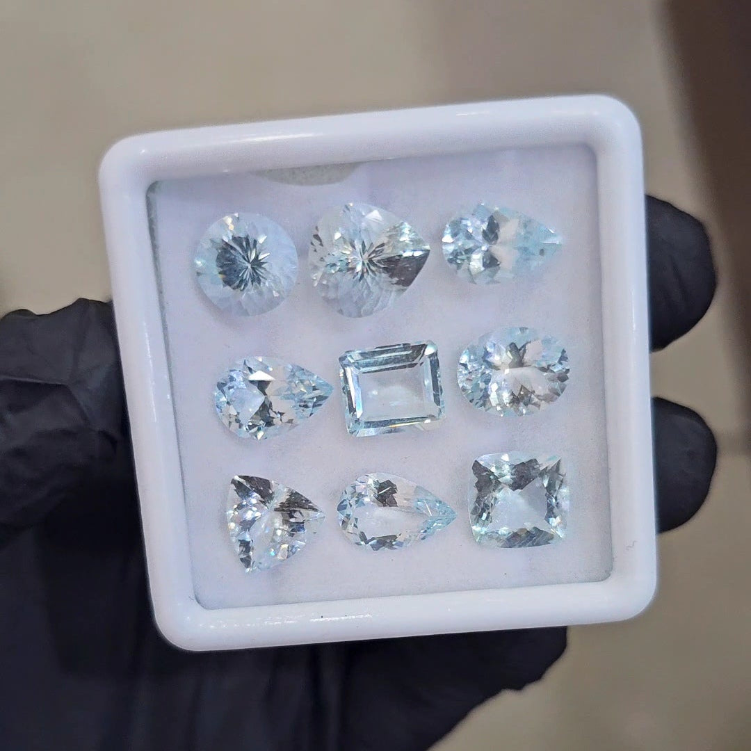 9Pcs of Natural Aquamarine Faceted  | Eye/loupe clean | Mix | Size: 9x11mm - The LabradoriteKing