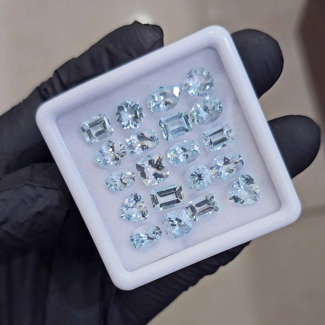 20Pcs of Natural Aquamarine Faceted  | Eye/loupe clean | Mix | Size: 6x8mm - The LabradoriteKing