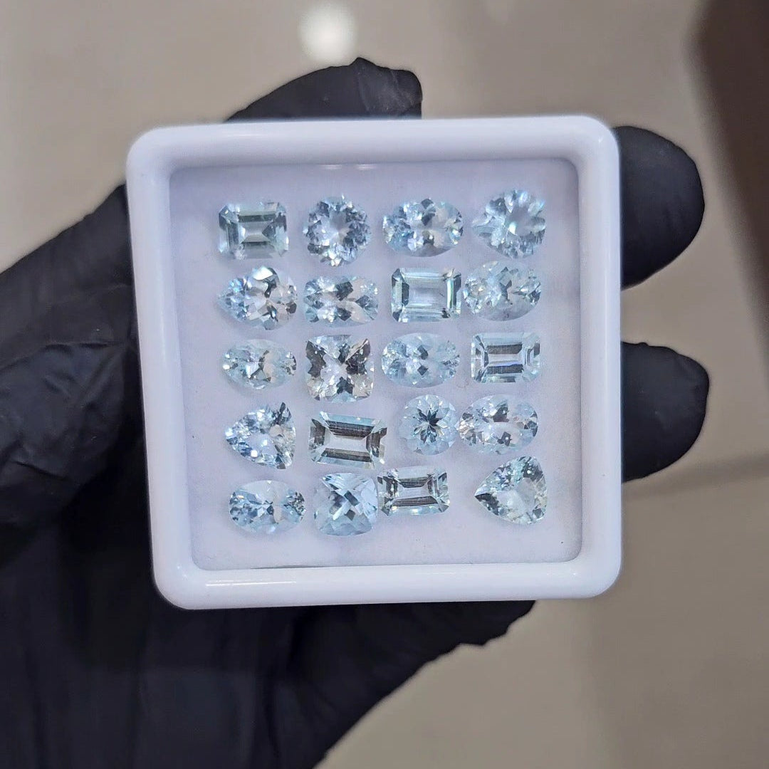 20Pcs of Natural Aquamarine Faceted  | Eye/loupe clean | Mix | Size: 6x8mm - The LabradoriteKing