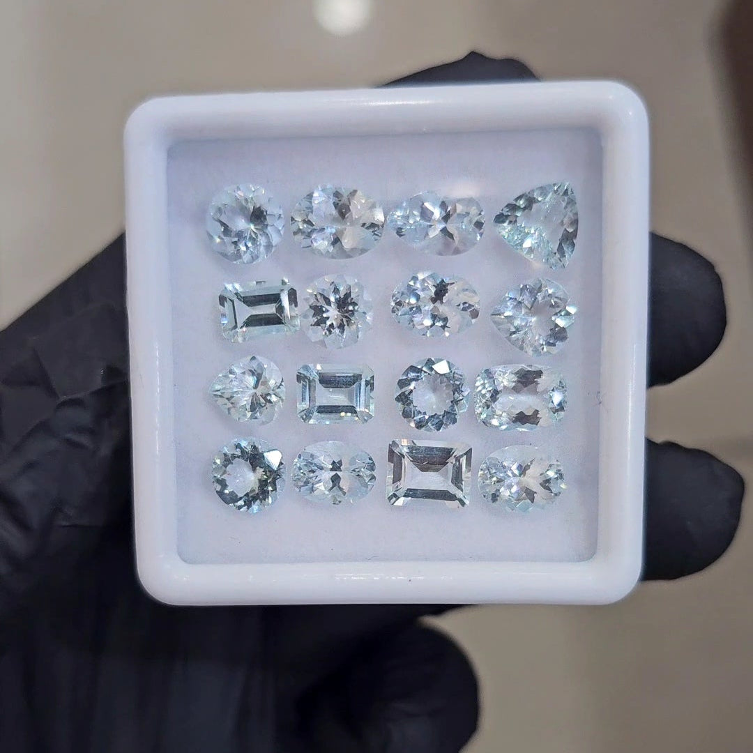 16Pcs of Natural Aquamarine Faceted  | Eye/loupe clean | Mix | Size: 7x8mm - The LabradoriteKing