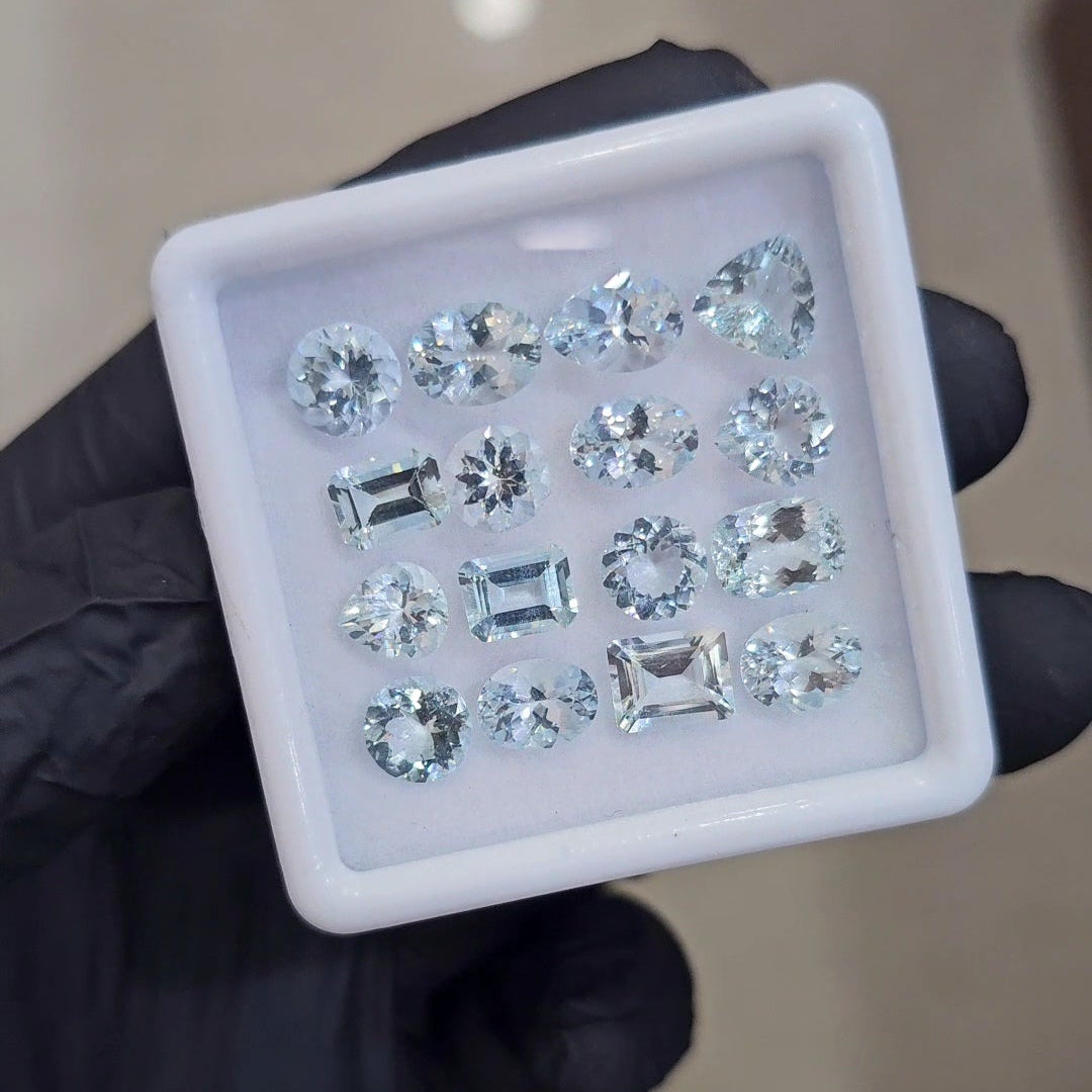 16Pcs of Natural Aquamarine Faceted  | Eye/loupe clean | Mix | Size: 7x8mm - The LabradoriteKing