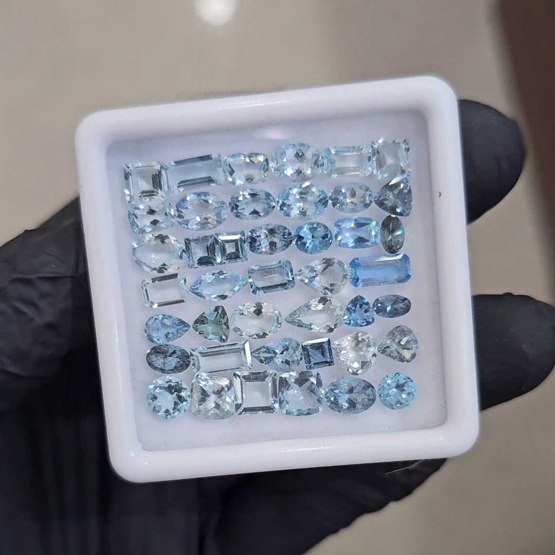 42Pcs of Natural Aquamarine Faceted  | Eye/loupe clean | Mix | Size: 4x8mm - The LabradoriteKing
