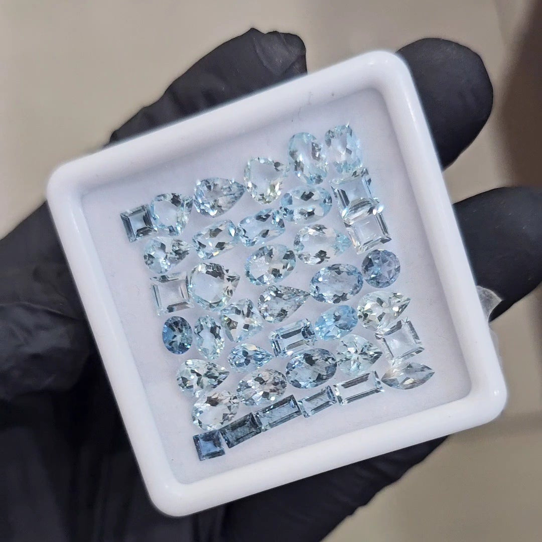 42Pcs of Natural Aquamarine Faceted  | Eye/loupe clean | Mix | Size: 4x8mm - The LabradoriteKing