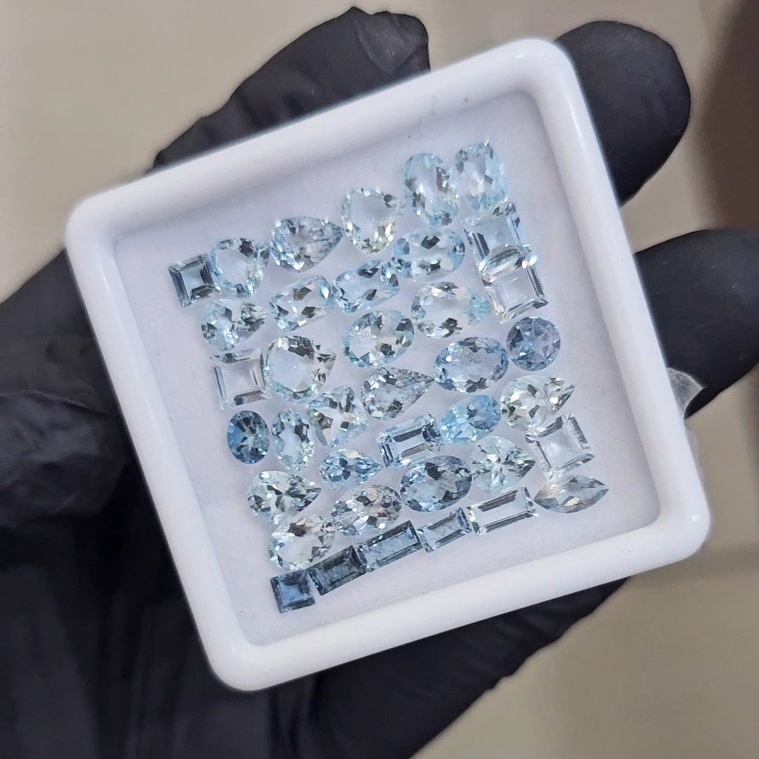 38Pcs of Natural Aquamarine Faceted  | Eye/loupe clean | Mix | Size: 4x8mm - The LabradoriteKing