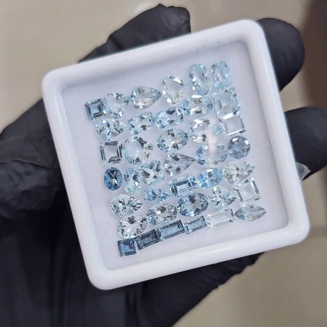 38Pcs of Natural Aquamarine Faceted  | Eye/loupe clean | Mix | Size: 4x8mm - The LabradoriteKing