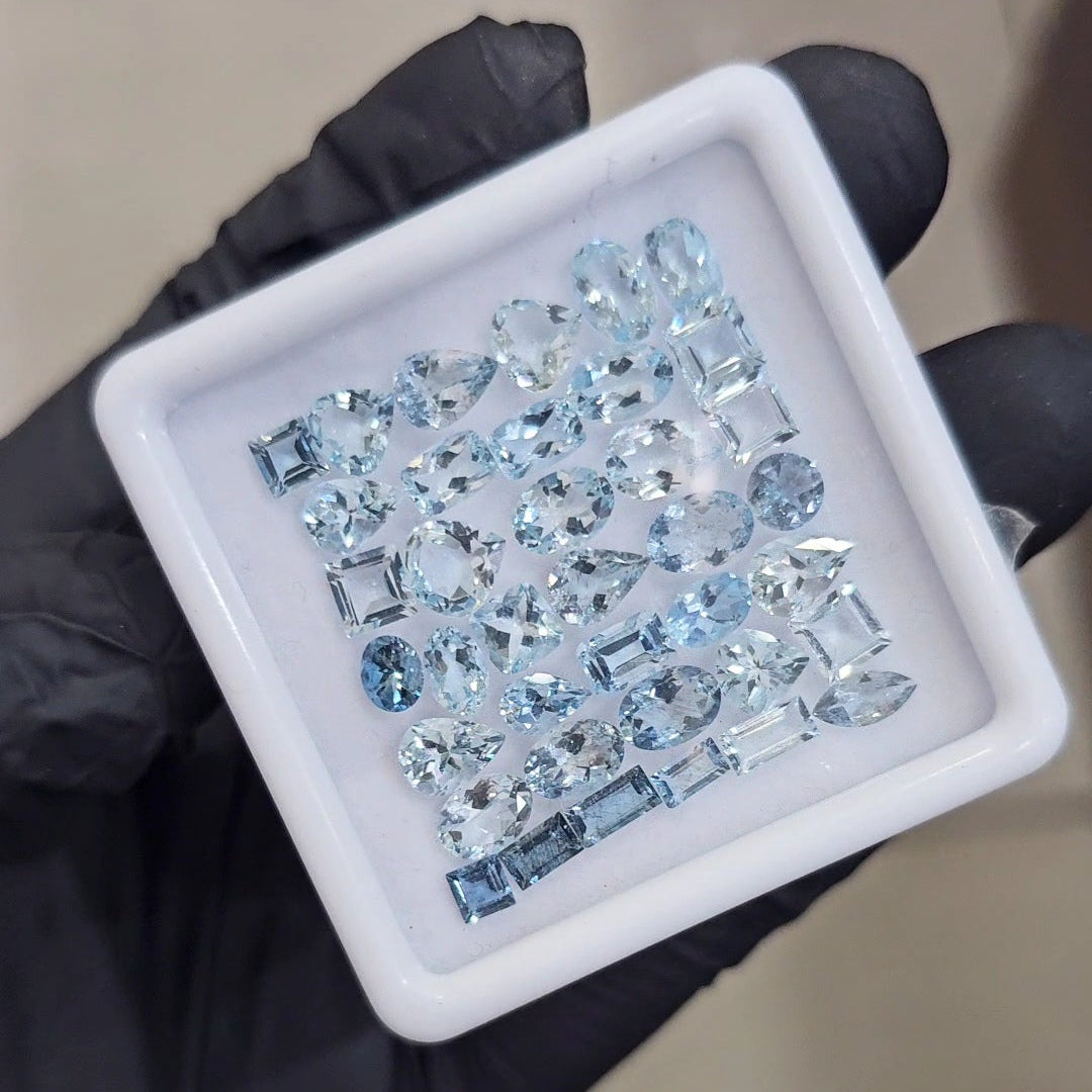 38Pcs of Natural Aquamarine Faceted  | Eye/loupe clean | Mix | Size: 4x8mm - The LabradoriteKing