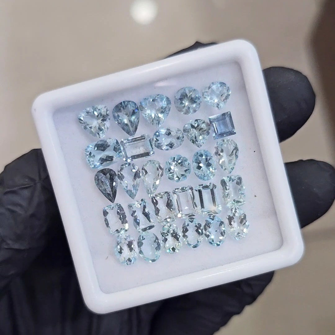 28Pcs of Natural Aquamarine Faceted  | Eye/loupe clean | Mix | Size: 4x8mm - The LabradoriteKing