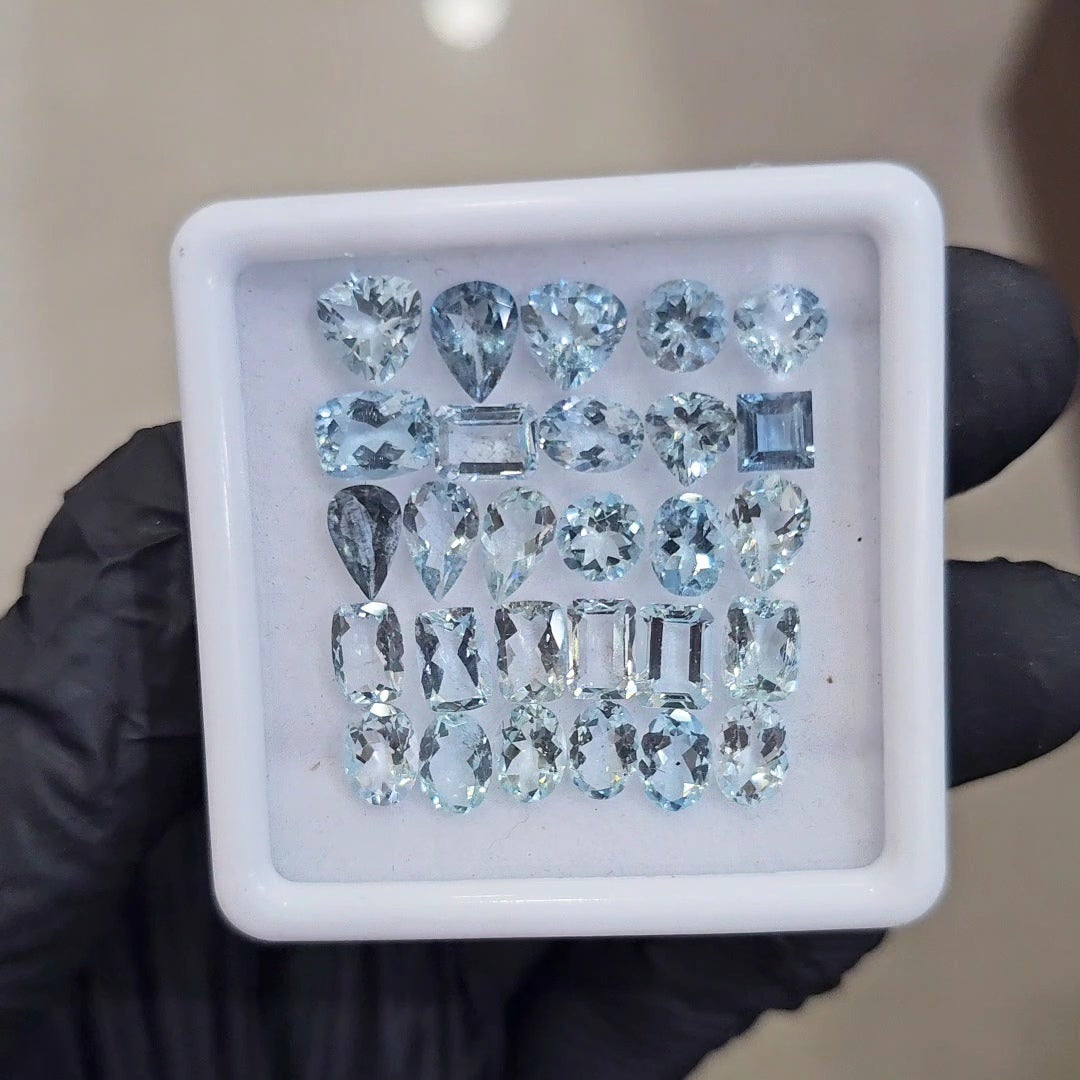 28Pcs of Natural Aquamarine Faceted  | Eye/loupe clean | Mix | Size: 4x8mm - The LabradoriteKing