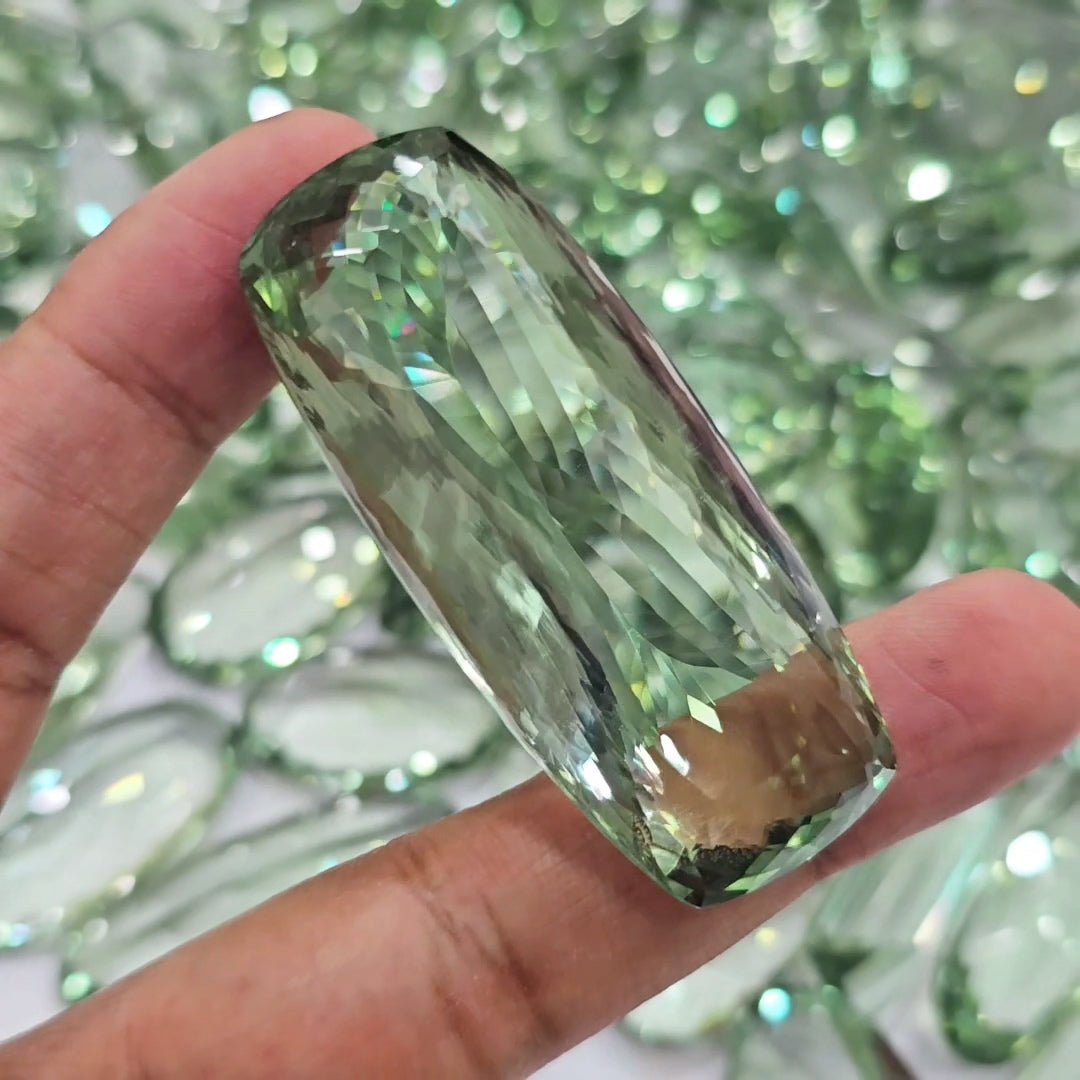 500 Carats Top Quality Jumbo Prasiolite Faceted Gemstones | 35–60mm | 4-5Pcs