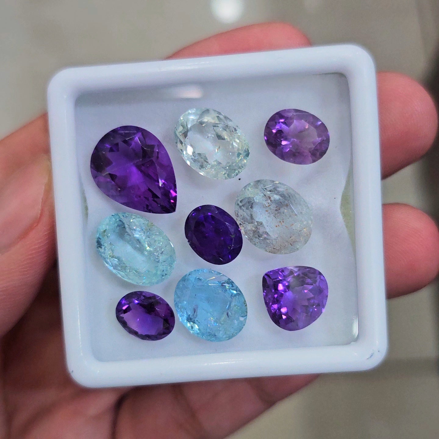 43.2cts Of  Natural Amethyst & Aquamarine  Faceted Gemstone  | Pear & Oval | Size: 10-16mm | 9pcs