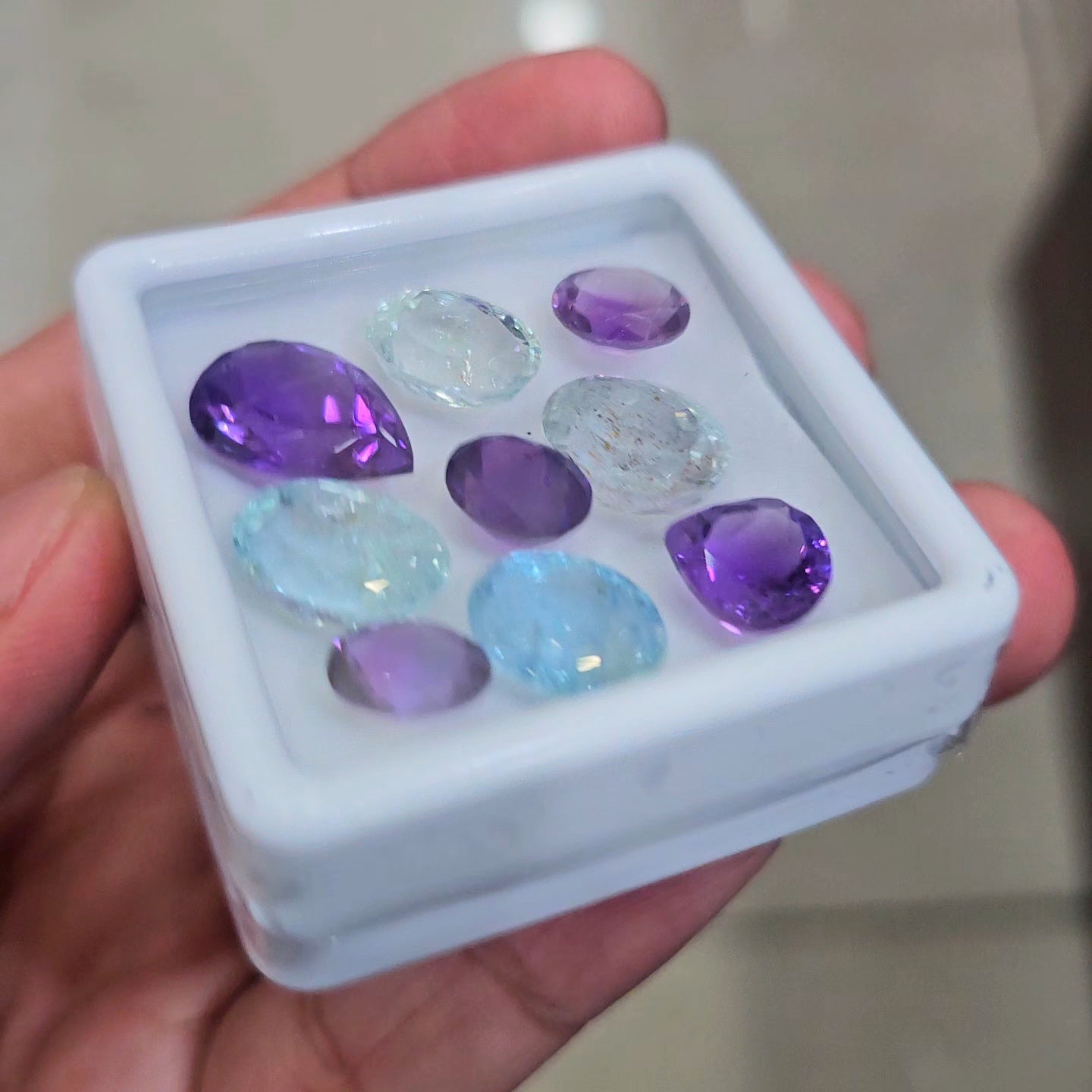 43.2cts Of  Natural Amethyst & Aquamarine  Faceted Gemstone  | Pear & Oval | Size: 10-16mm | 9pcs