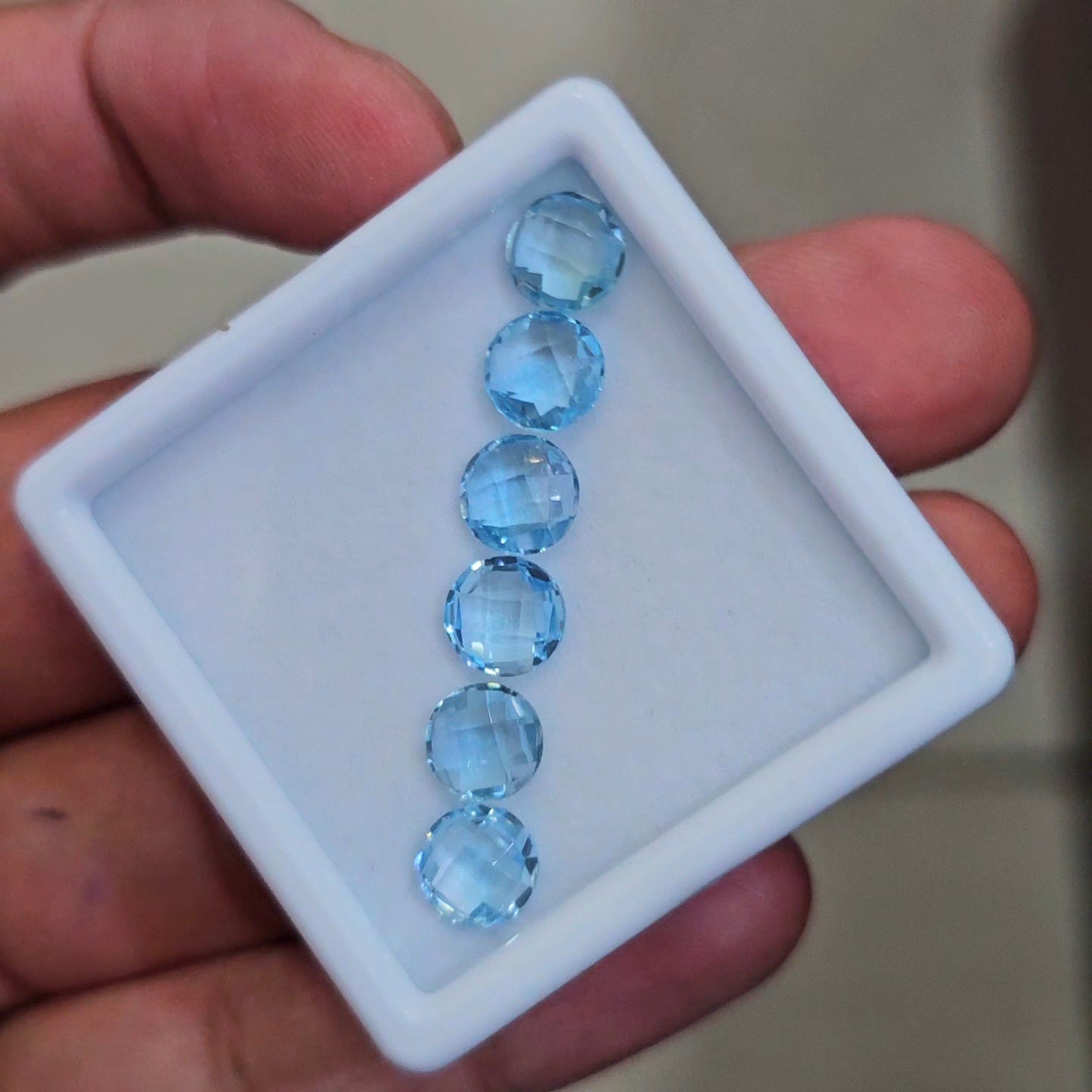 9cts Of  Natural Blue Topaz Checker Cut Gemstone | Round | Size: 7mm | 6pcs