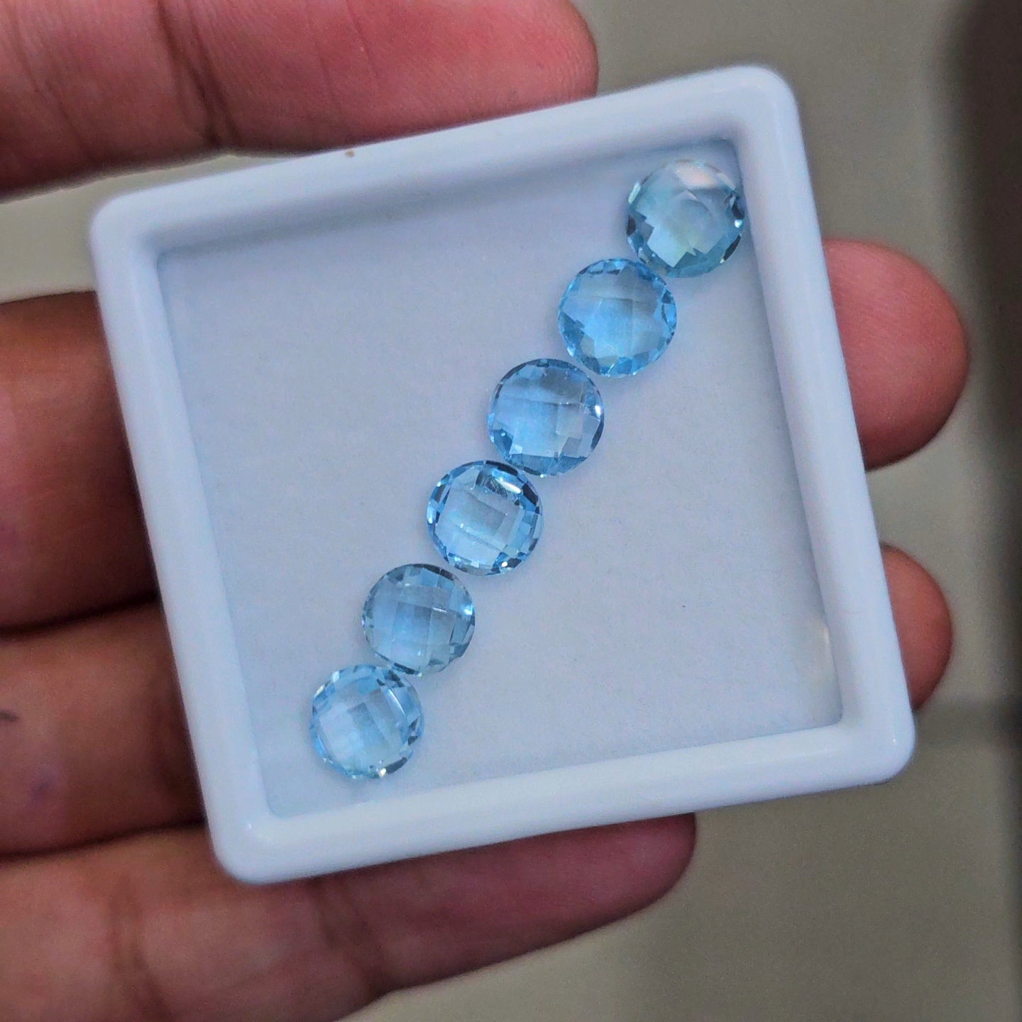 9cts Of  Natural Blue Topaz Checker Cut Gemstone | Round | Size: 7mm | 6pcs