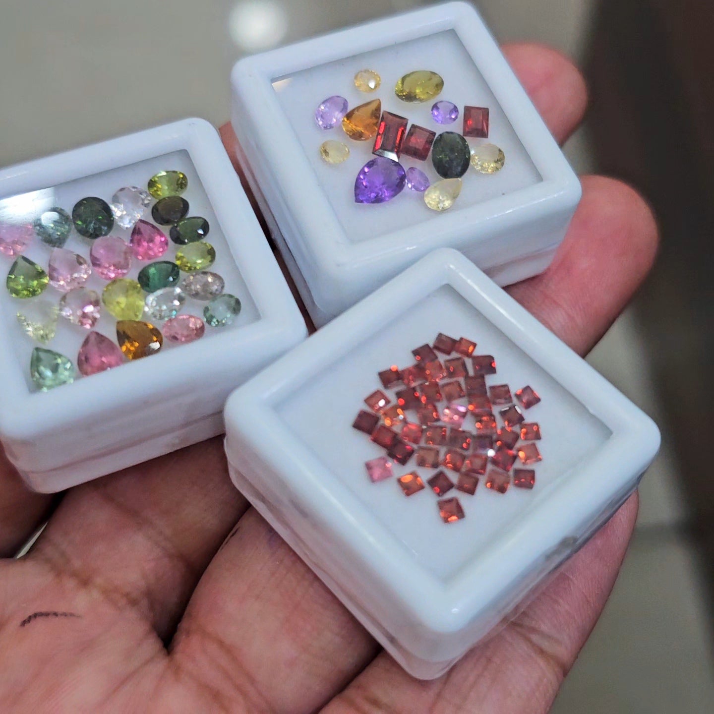 11.7cts Of  Natural  Garnet, Amethyst, Citrine, Tourmaline Faceted  | Mix | Size:2mm | 3Box