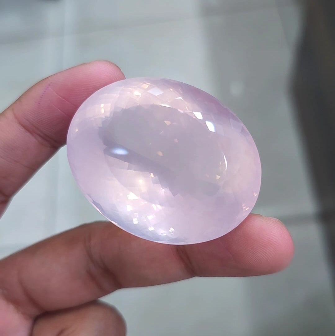 Natural Rose Quartz Faceted Jumbo Unheated | Oval | Size: 48x38mm