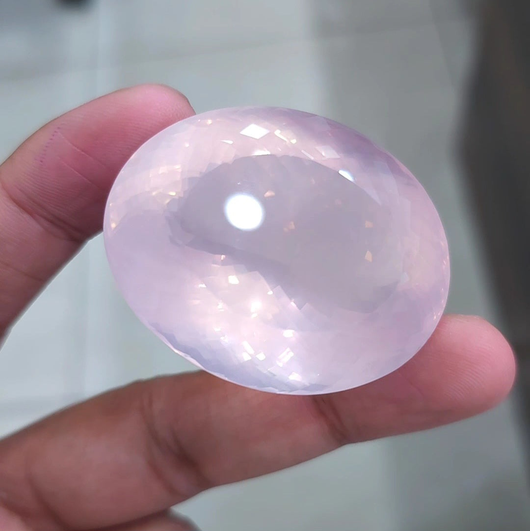Natural Rose Quartz Faceted Jumbo Unheated | Oval | Size: 48x38mm