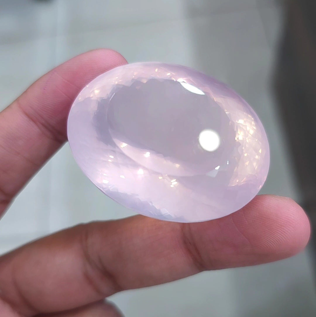 Natural Rose Quartz Faceted Jumbo Unheated | Oval | Size: 48x38mm