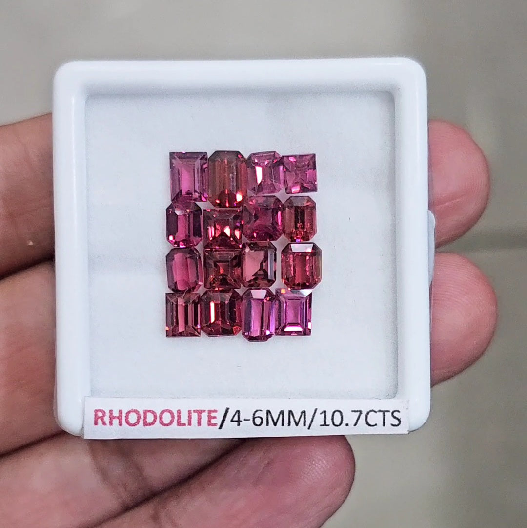 16 Pcs of Natural Rhodolite Garnet Faceted | Rectangle & Sqaure| Size: 4-6mm