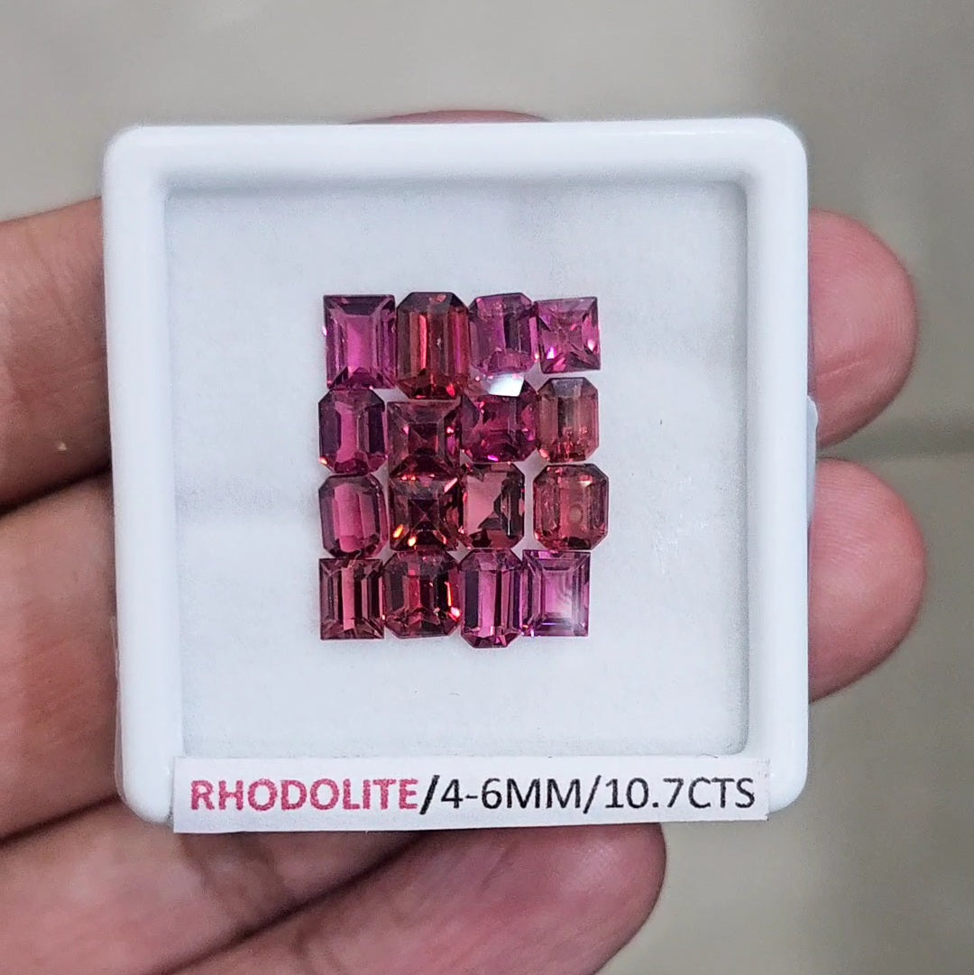 16 Pcs of Natural Rhodolite Garnet Faceted | Rectangle & Sqaure| Size: 4-6mm