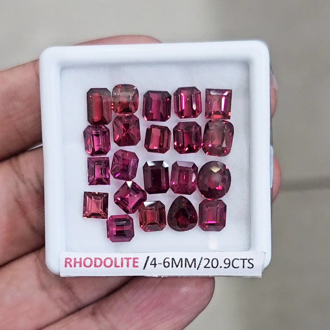 21 Pcs of Natural Rhodolite Garnet Faceted | Mix| Size: 4-6mm