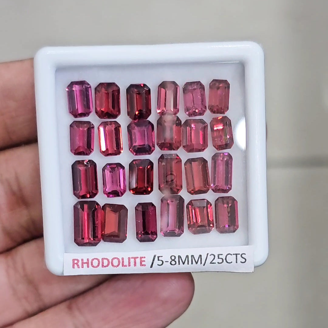 24 Pcs of Natural Rhodolite Garnet Faceted | Rectangle | Size: 5-8mm