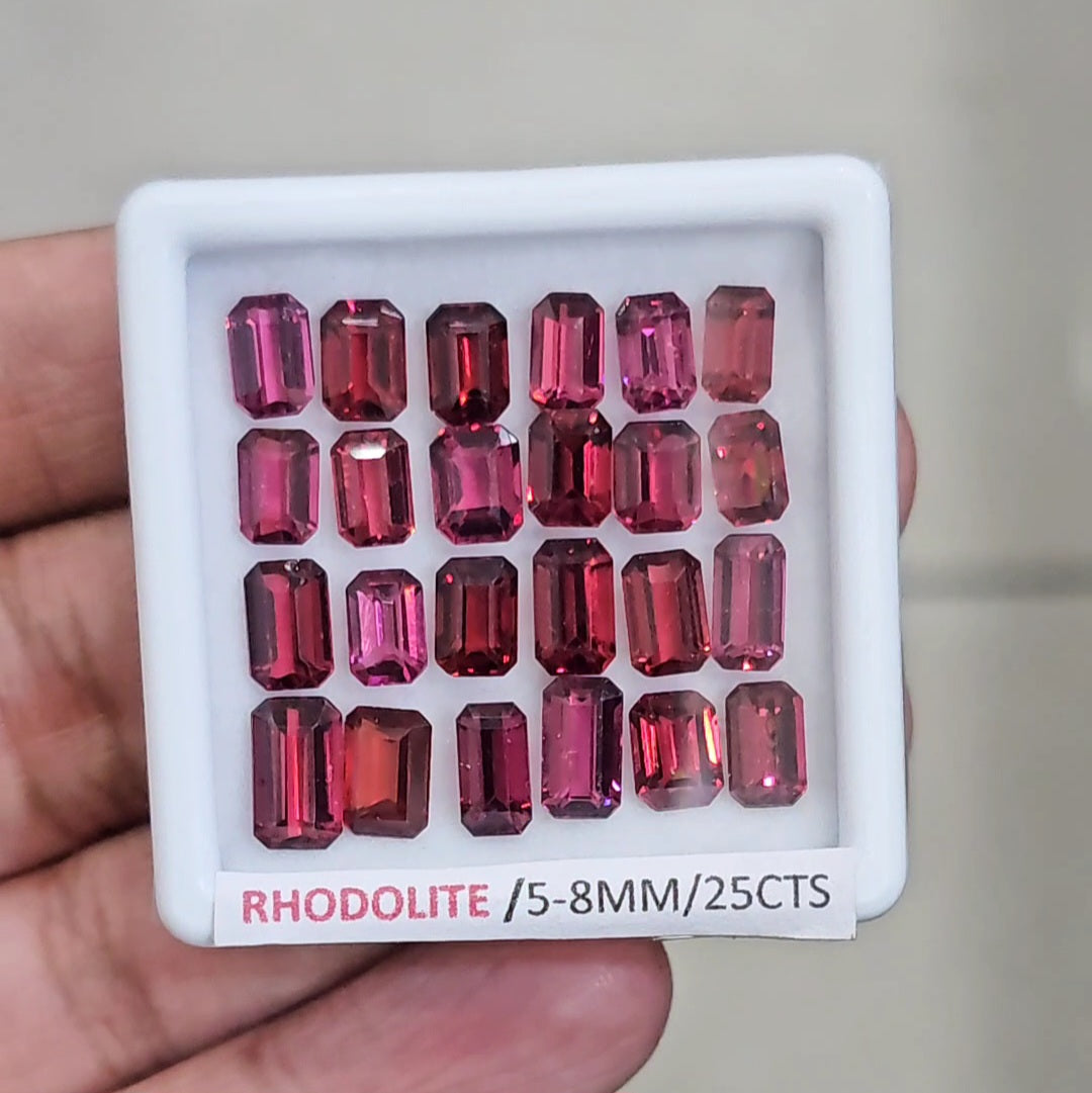 24 Pcs of Natural Rhodolite Garnet Faceted | Rectangle | Size: 5-8mm