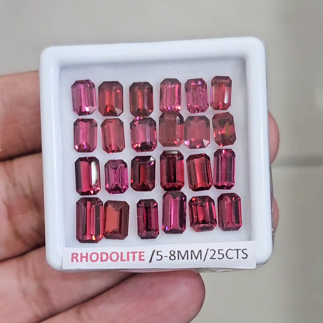 24 Pcs of Natural Rhodolite Garnet Faceted | Rectangle | Size: 5-8mm