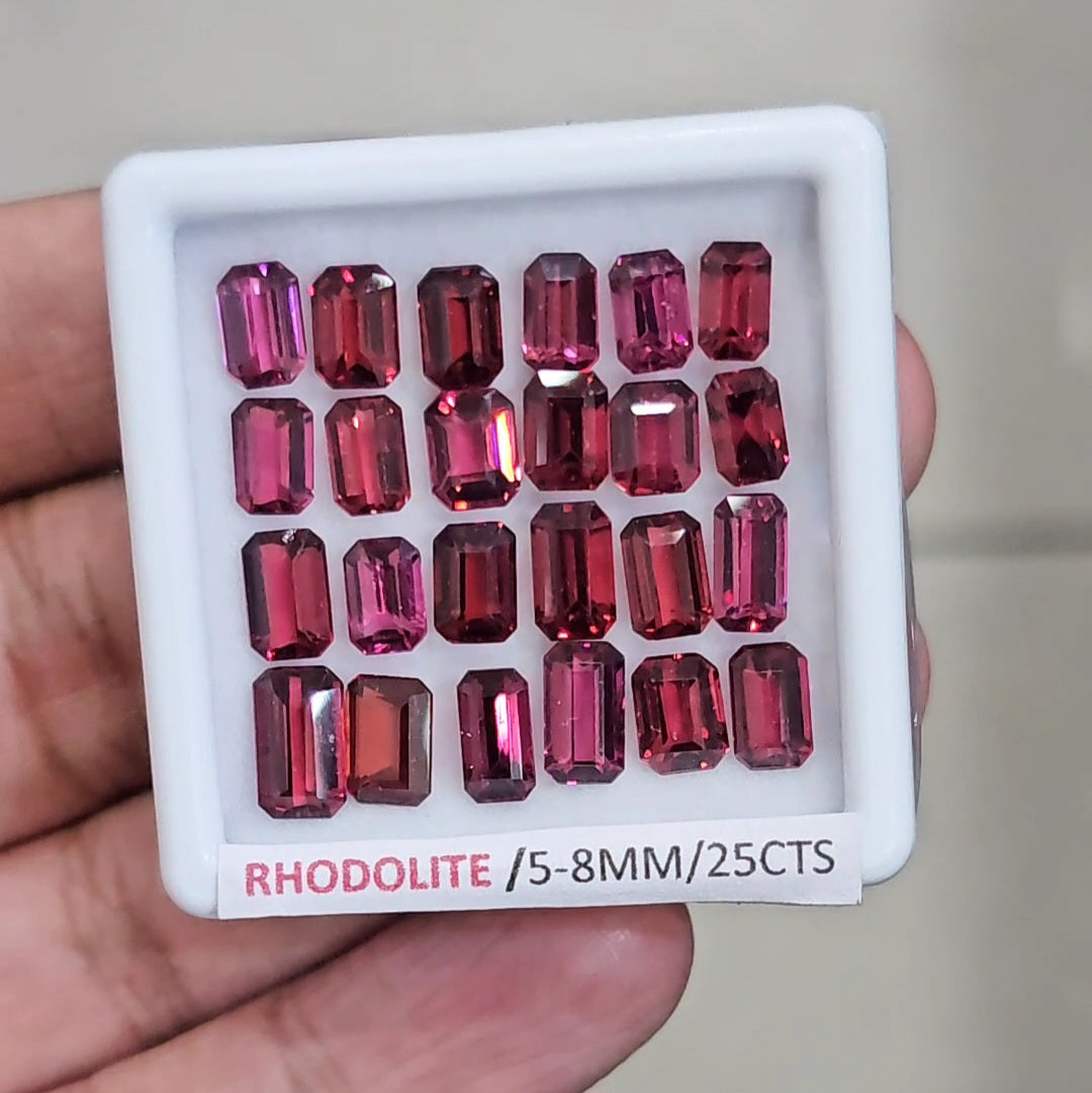 24 Pcs of Natural Rhodolite Garnet Faceted | Rectangle | Size: 5-8mm