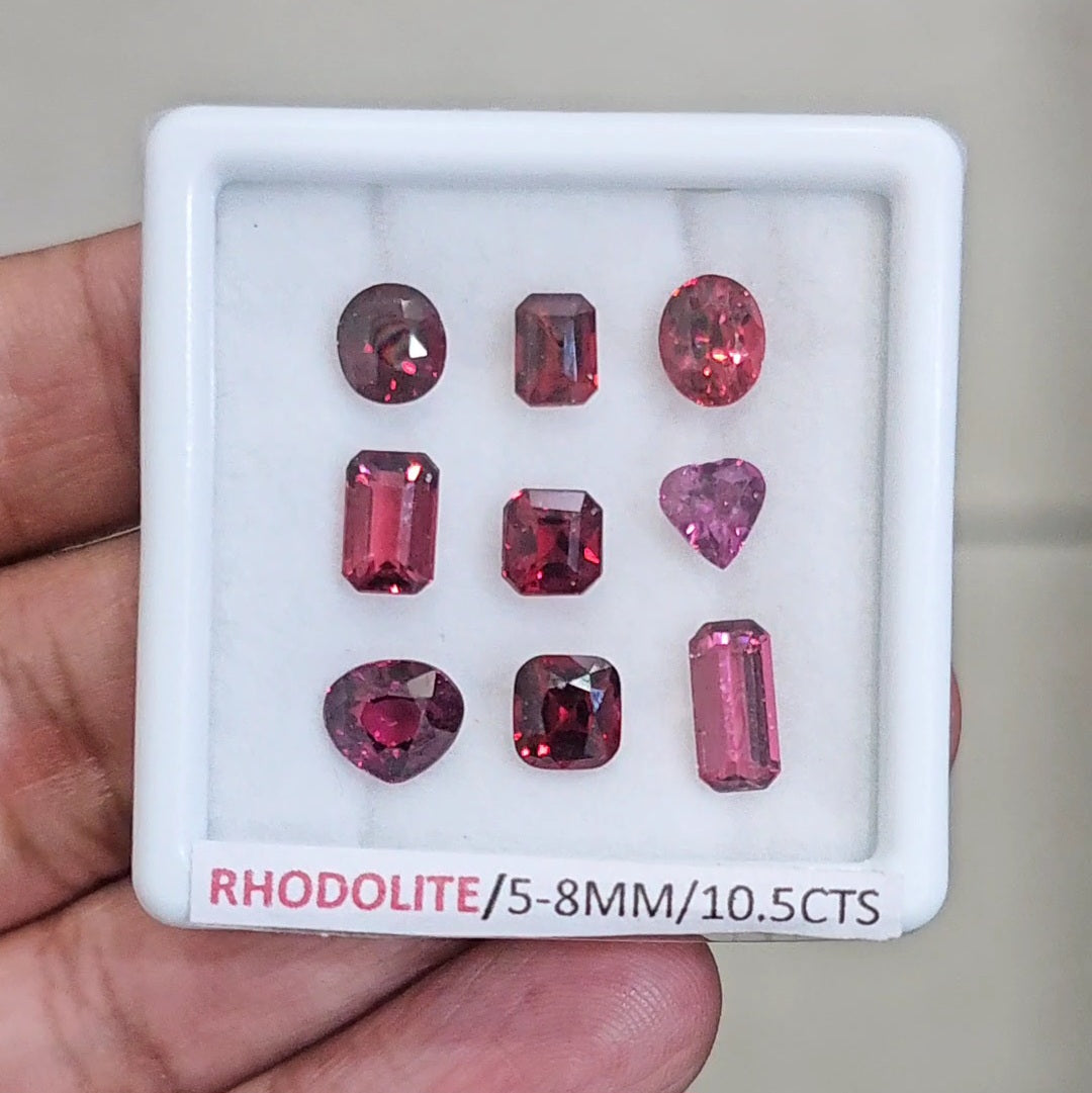 9 Pcs of Natural Rhodolite Garnet Faceted | Mix| Size: 5-8mm