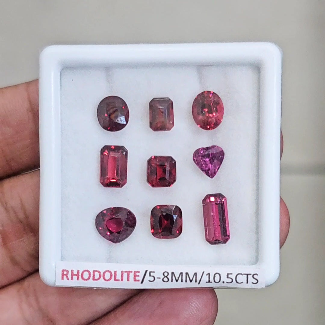 9 Pcs of Natural Rhodolite Garnet Faceted | Mix| Size: 5-8mm