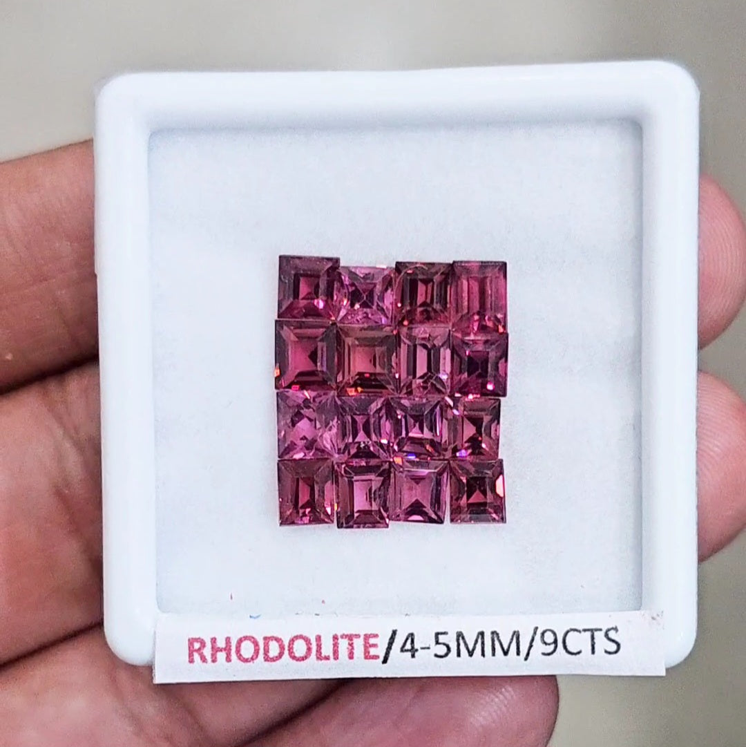 16 Pcs of Natural Rhodolite Garnet Faceted | Rectangle & Sqaure| Size: 4-5mm