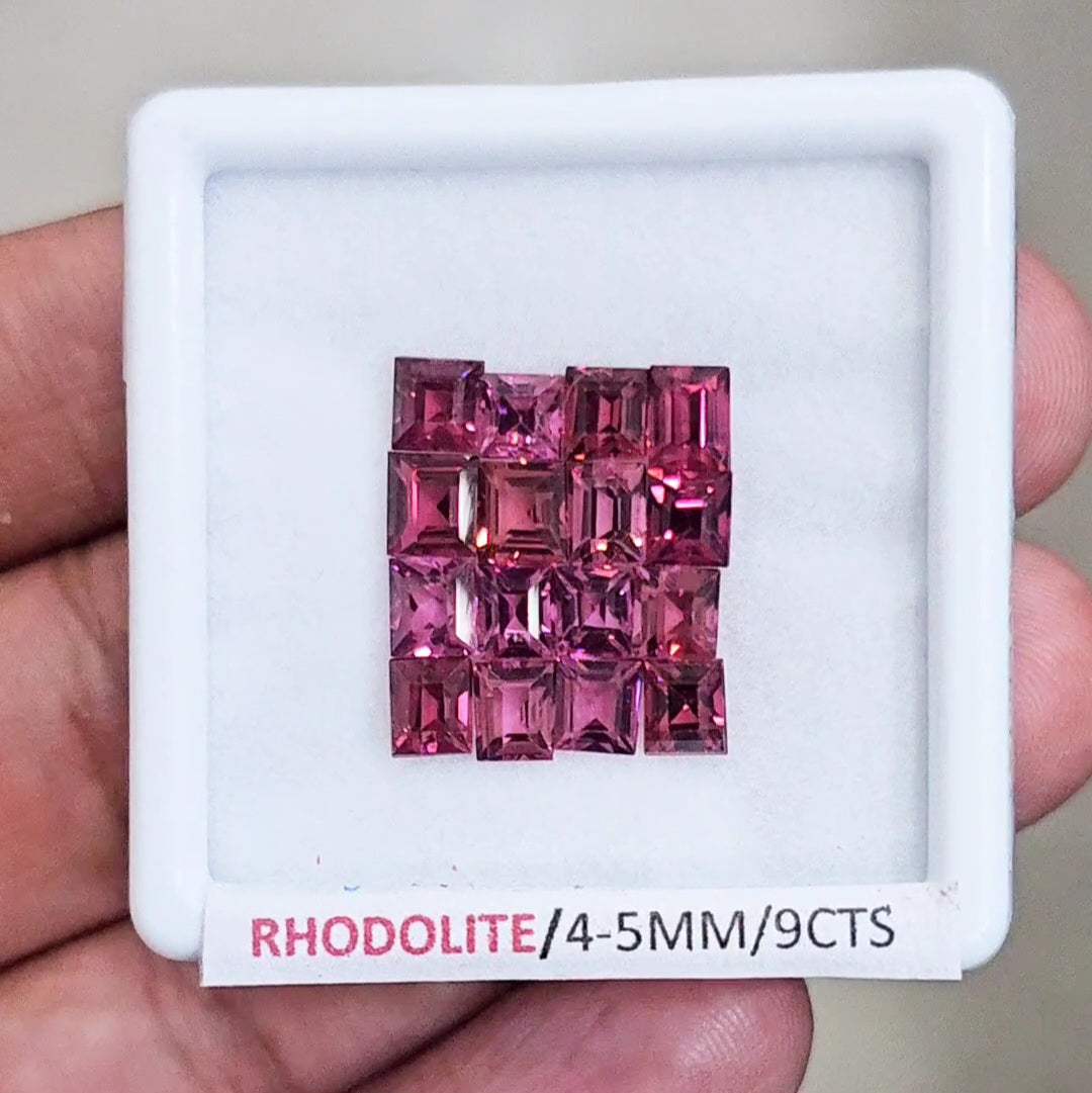 16 Pcs of Natural Rhodolite Garnet Faceted | Rectangle & Sqaure| Size: 4-5mm
