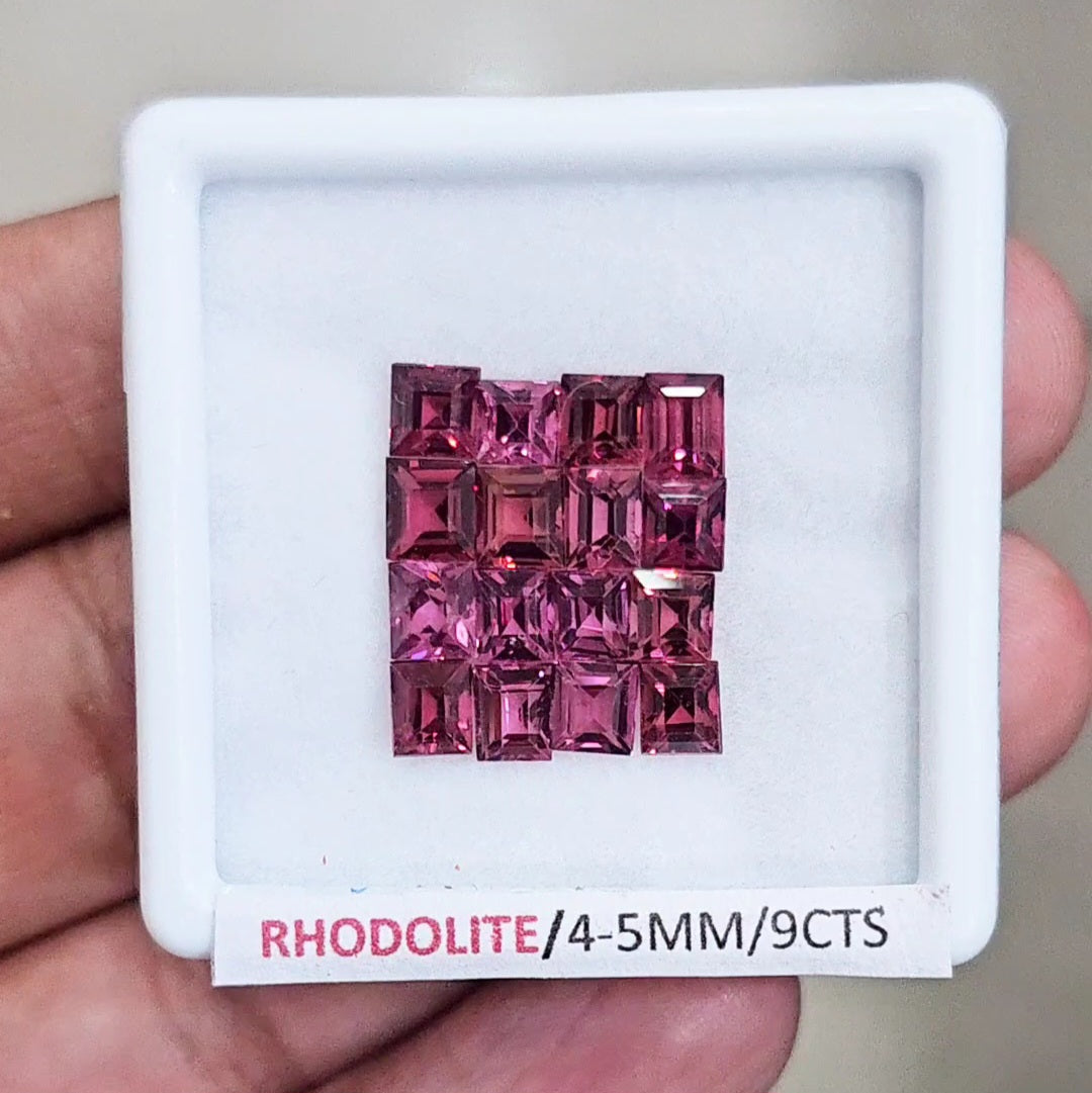 16 Pcs of Natural Rhodolite Garnet Faceted | Rectangle & Sqaure| Size: 4-5mm