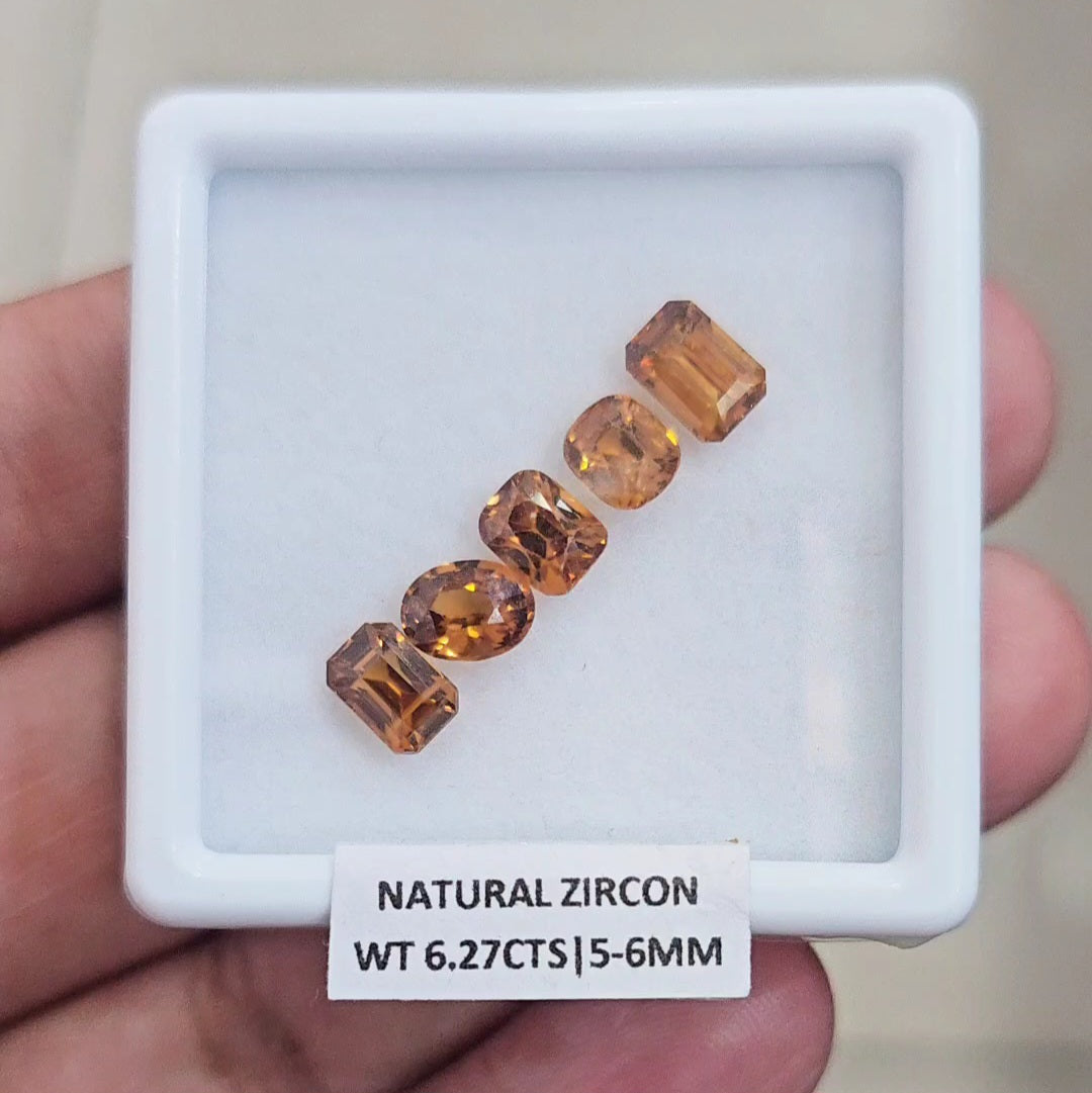 5 Pcs Natural Zircon Faceted Ceylon Unheated| Oval & Rectangle | Size: 5-6mm