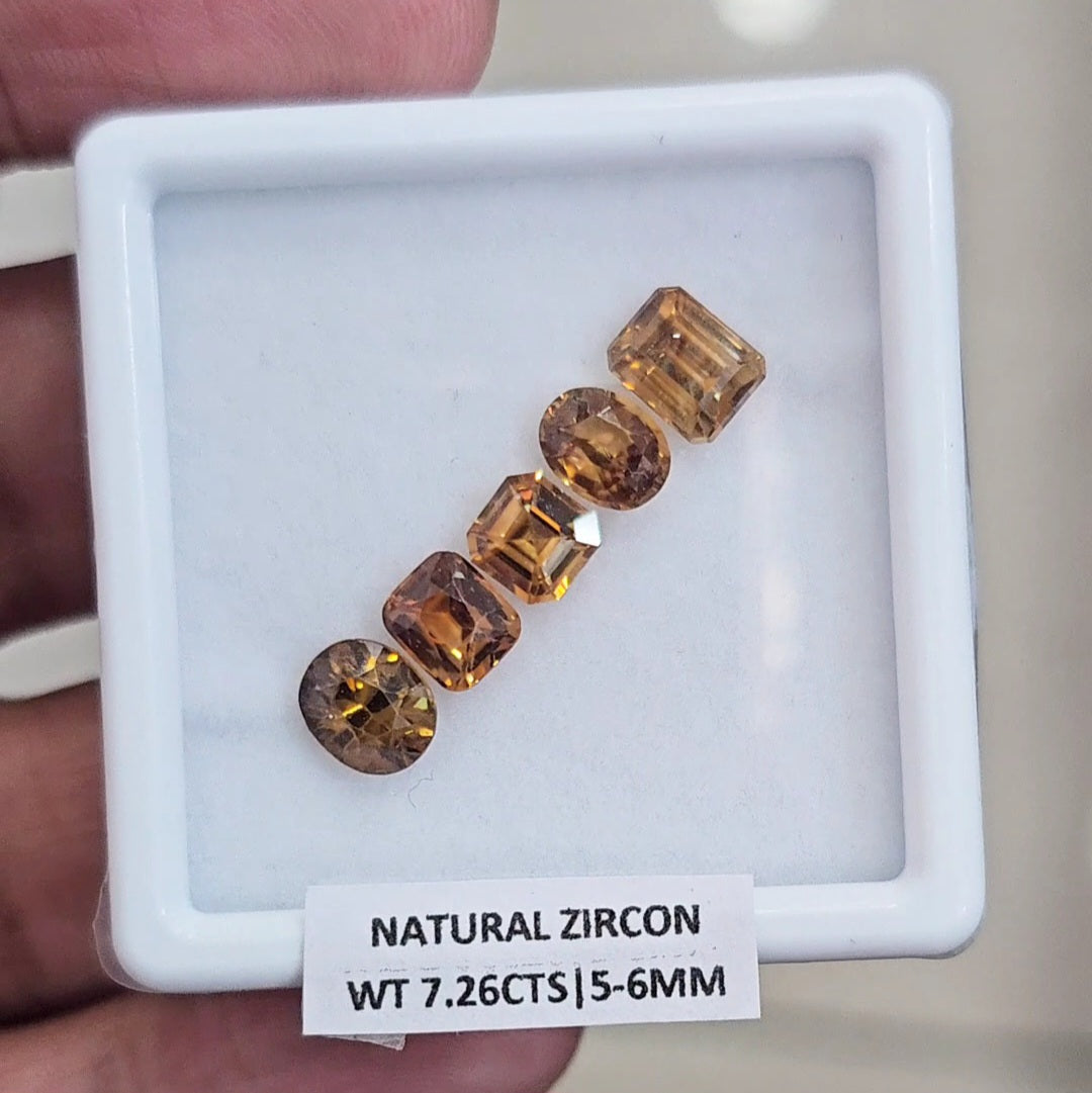 5 Pcs Natural Zircon Faceted Ceylon Unheated| Mix | Size: 5-7mm
