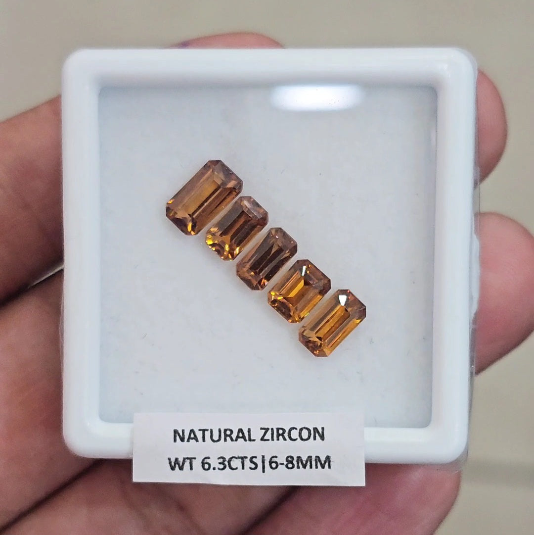 5 Pcs Natural Zircon Faceted Ceylon Unheated| Rectangle | Size: 6-8mm