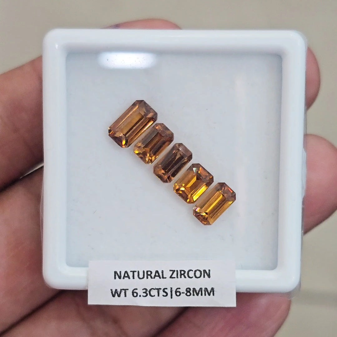 5 Pcs Natural Zircon Faceted Ceylon Unheated| Rectangle | Size: 6-8mm