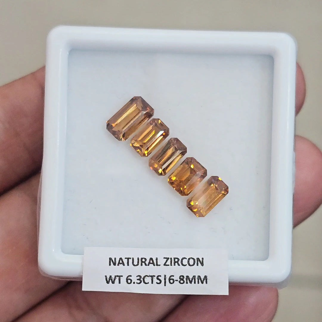 5 Pcs Natural Zircon Faceted Ceylon Unheated| Rectangle | Size: 6-8mm