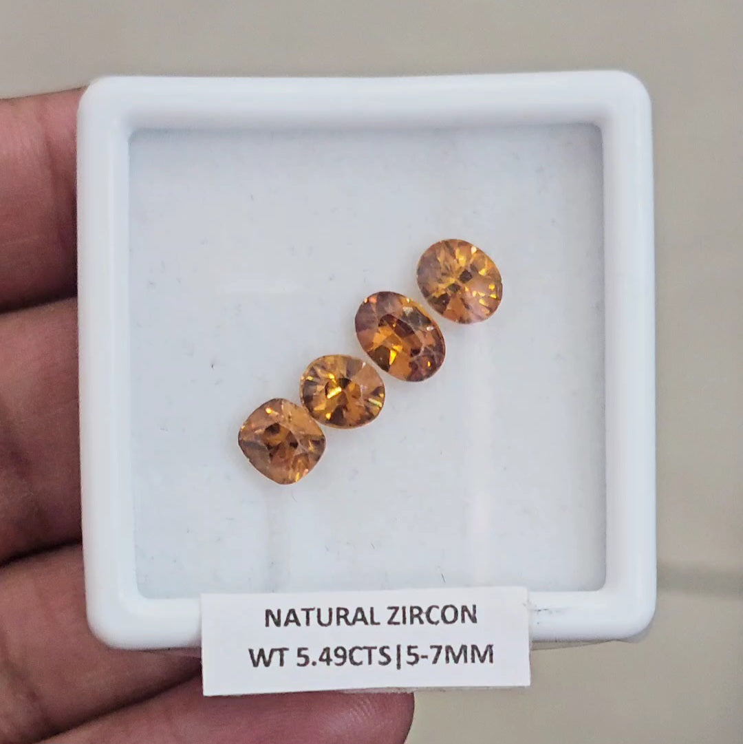 4 Pcs Natural Zircon Faceted Ceylon Unheated| Oval & Square | Size: 5-7mm