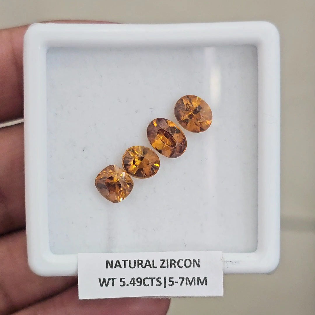 4 Pcs Natural Zircon Faceted Ceylon Unheated| Oval & Square | Size: 5-7mm