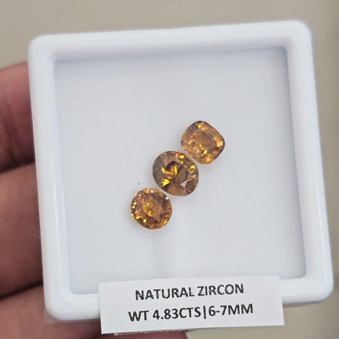 3 Pcs Natural Zircon Faceted Ceylon Unheated| Mix | Size: 6-7mm