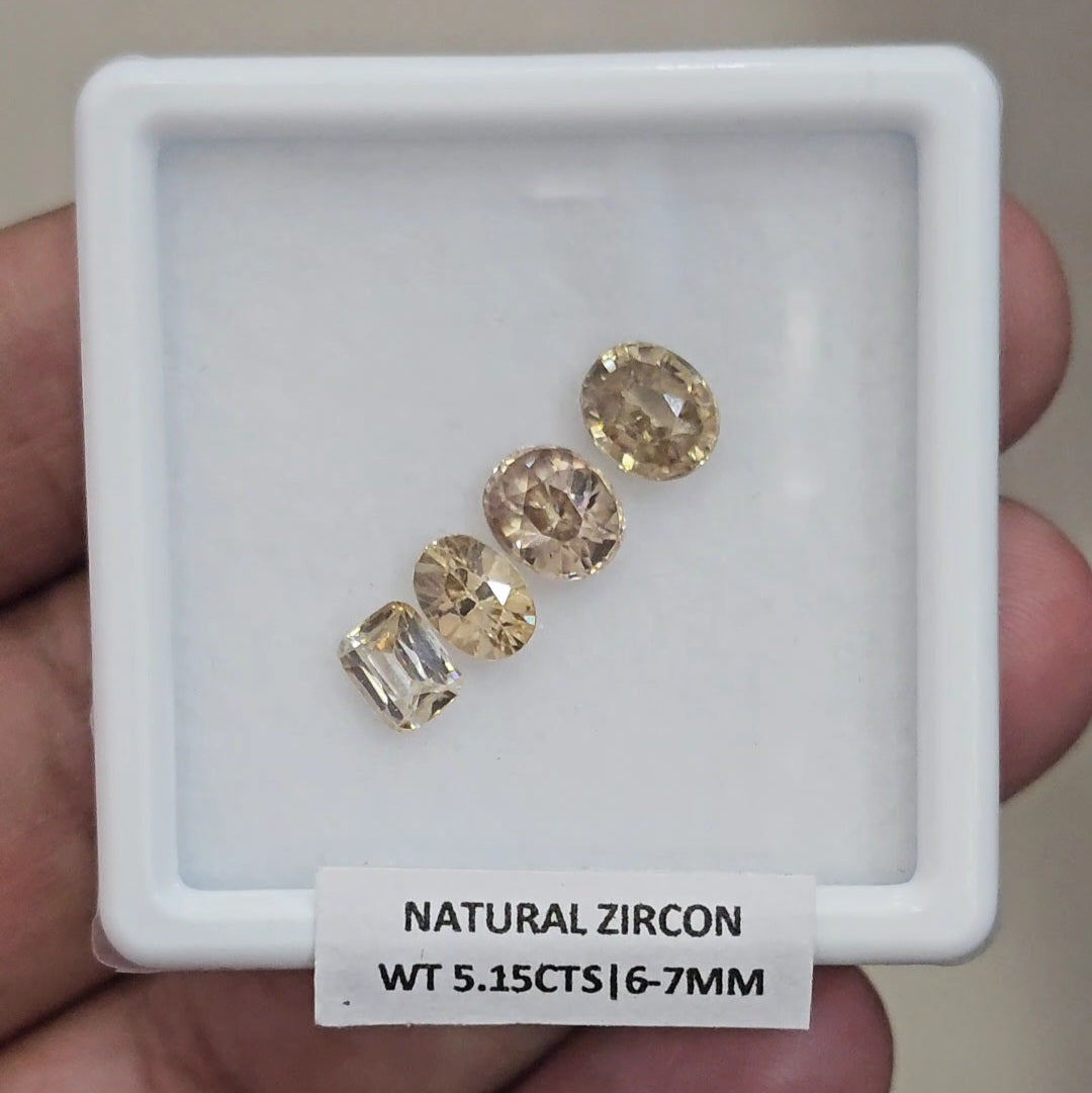 4 Pcs Natural Zircon Faceted Ceylon Unheated| Oval & Rectangle | Size: 6-7mm