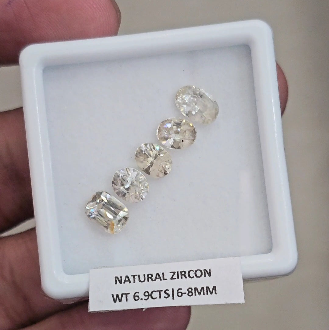 5 Pcs Natural Zircon Faceted Ceylon Unheated| Oval & Rectangle | Size: 6-8mm